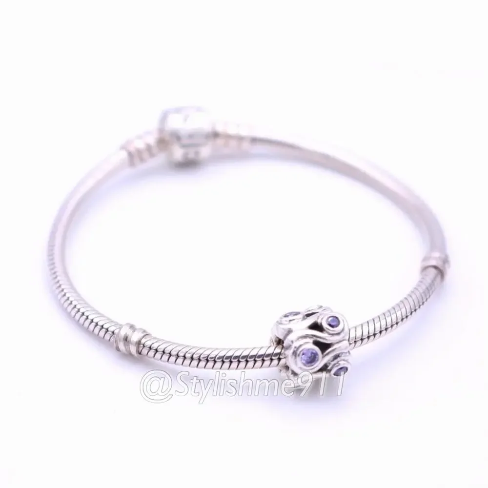 Authentic PANDORA Retired Ocean Wave with Purple CZ Charm